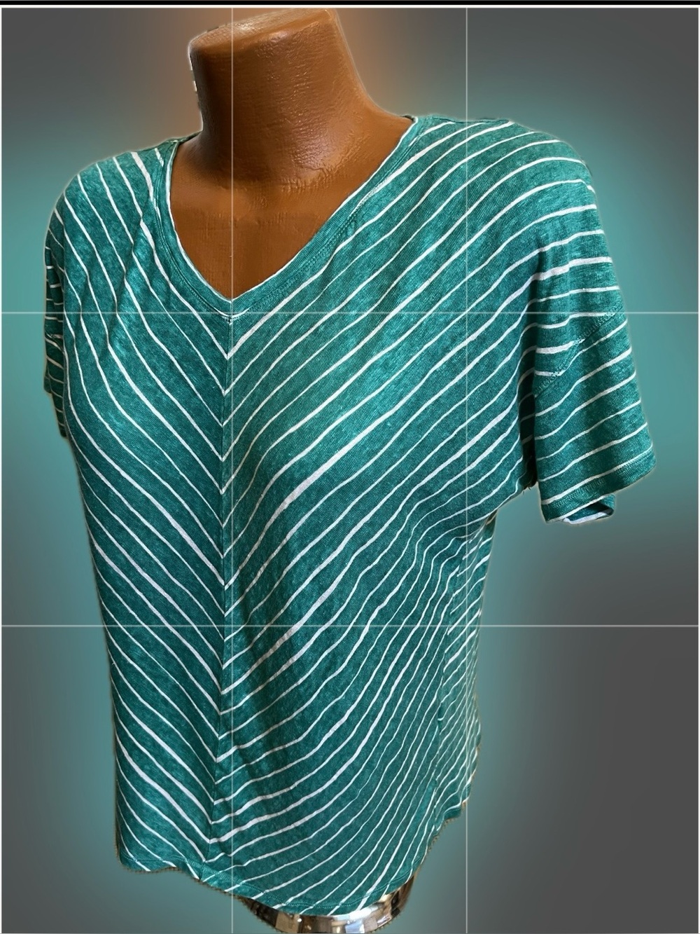 Chico’s lovely stipe linen tunic top Kelly green short sleeve Size 2 / L